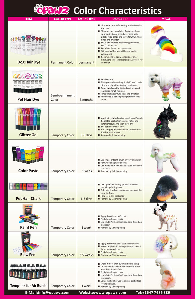 OPAWZ Pet Paint Pen Color Chart on Real Dog